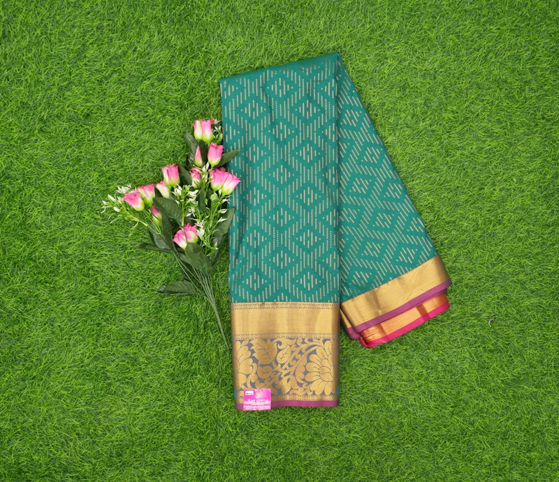 Pink and Dark Green color kanchi pattu handloom saree with zari border saree  design -KANP0006572