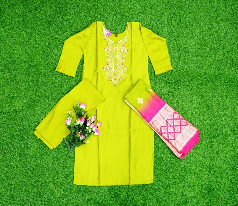 Mehendi green dress with jacket by Rivaaj | The Secret Label