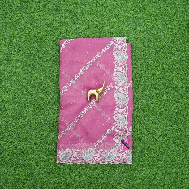 Onion Pink Colored Designer Work Saree