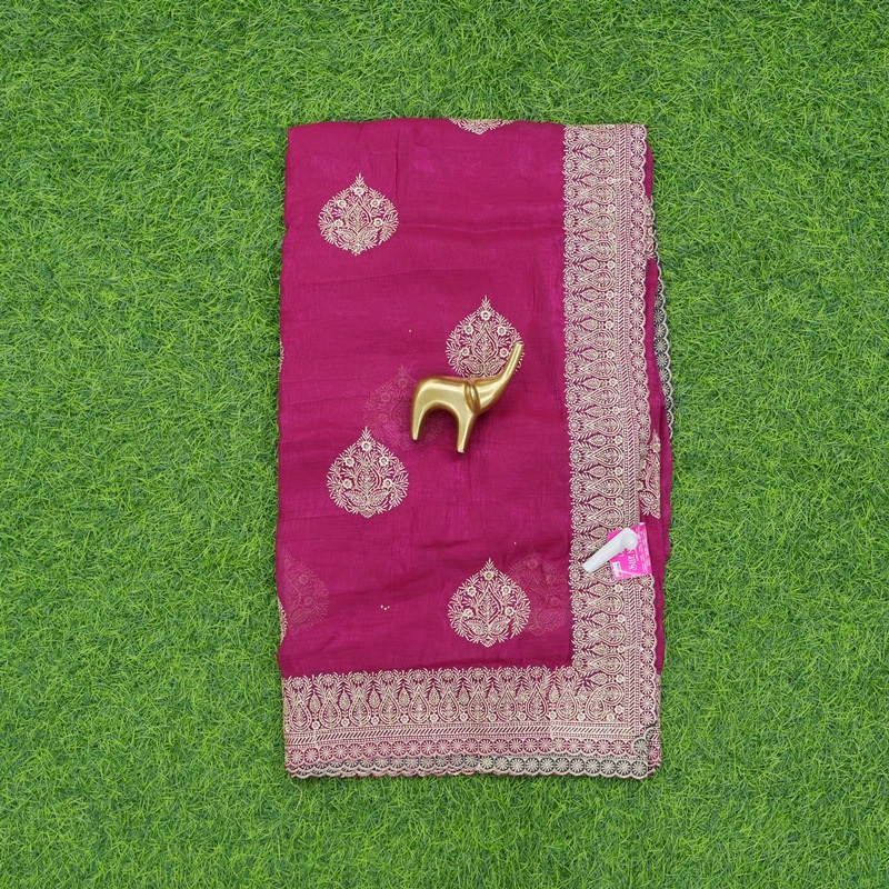 Dark Pink Colored Designer Work Saree