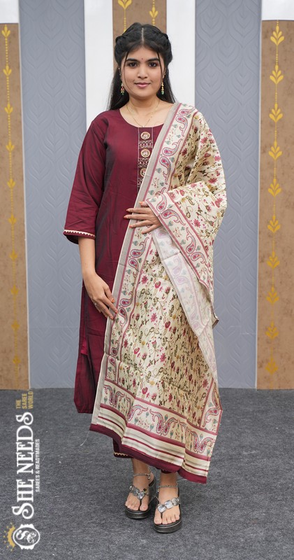 Maroon & Cream Color Party Wear Dress with Elegant Design