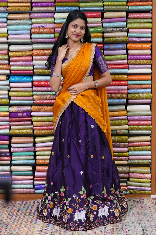 Royal Purple Half Saree with Mustard Yellow Dupatta