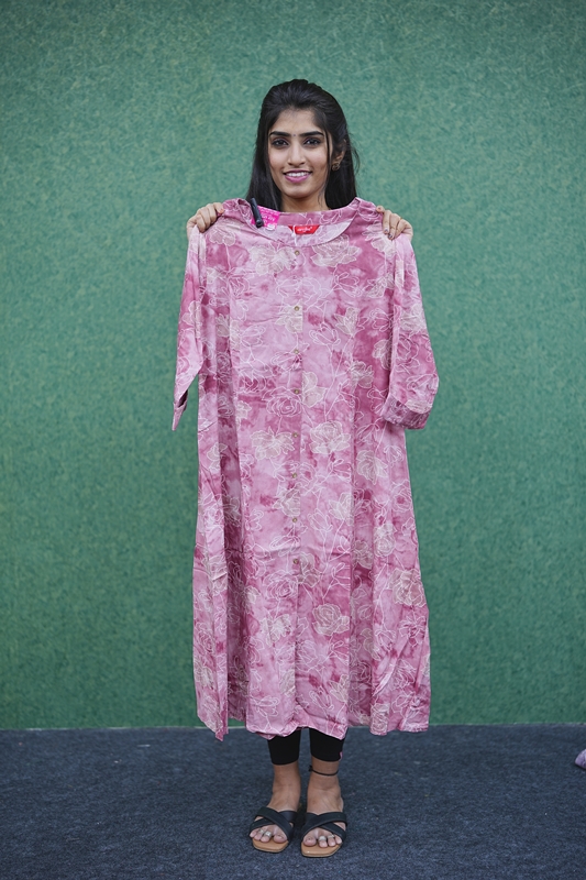 Onion Pink Color Floral Printed Designer Top