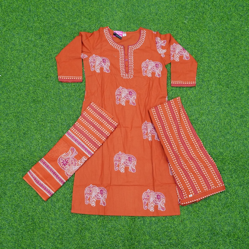 Rust Orange Elephant Printed Designer Dress