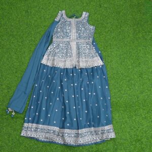 Blue Color Designer Crop Top Lehenga Set