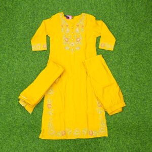 Yellow Color Straight Cut Floral Printed Designer Dress