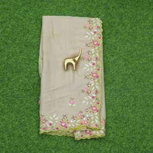 Beige Color Floral Embroidered Work Saree