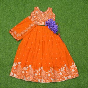 10 1270 orange color Orange Color Designer Crop Top Lehenga Set