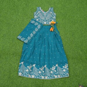 Peacock Blue Color Designer Crop Top Lehenga Set
