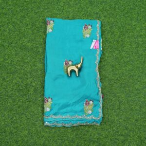 Blue Work Saree with Floral Embroidery Work