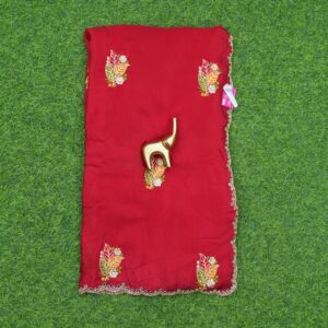 Red Work Saree with Floral Embroidery Work