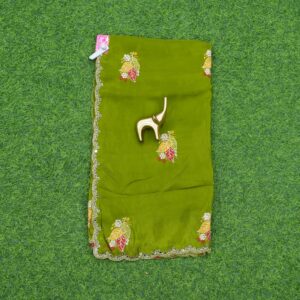 Green Work Saree with Floral Embroidery Work