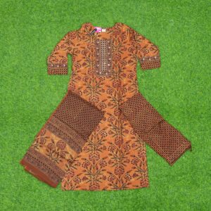 Rust Orange Floral Printed Designer Dress