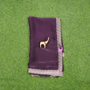 Purple Color Satin Work Saree With Embroidered Border