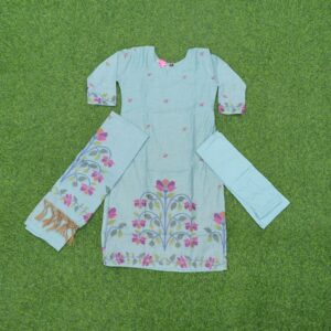 Blue Color Floral Jamdani Cotton Designer Dress