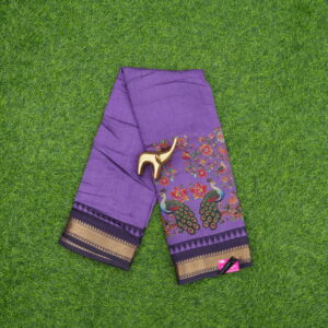 Laveder and Navy Blue Color Daily Wear Saree