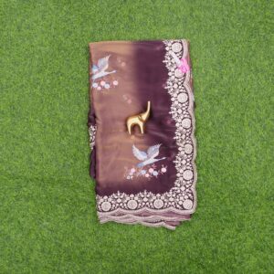 20 crepe silk saree embroidery 3290 light gold Light Gold Color Crepe Silk Saree With Embroidery Work