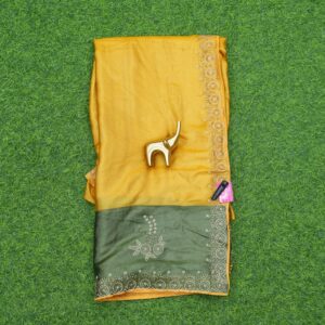 Yellow and Green Color Designer Work Saree