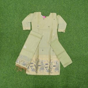Green Color Floral Jamdani Cotton Designer Dress