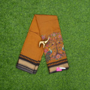Yellow and Brown Color Daily Wear Saree