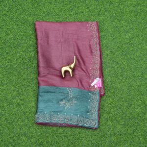Onion Pink and Green Color Designer Work Saree
