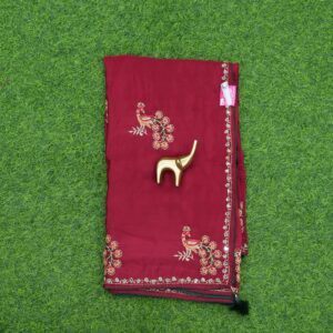 Red and Green Work Saree with Elegant Embroidered Design