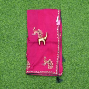 Pink and Green Work Saree with Elegant Embroidered Design