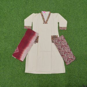 Cream and Maroon Color Designer Dress