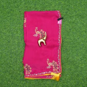 Pink and Yellow Work Saree with Elegant Embroidered Design