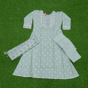 Green Embroidered Tiered Kurta Set with Printed Dupatta