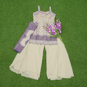 Cream and Purple Color Designer Sharara Set