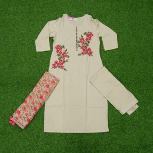 Cream Color Floral Embroidered Designer Dress