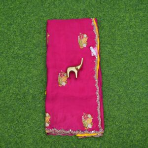Bright Pink Work Saree with Floral Embroidery Work
