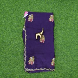 Purple Work Saree with Floral Embroidery Work