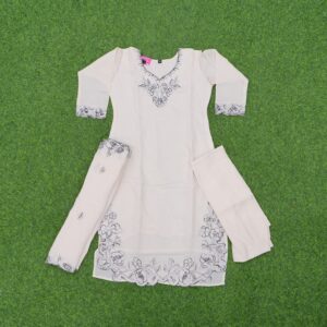 White and Black Color Embroidered Designer Dress