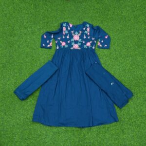 Blue Cotton Designer Dress with Floral Embroidery