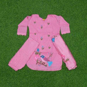 Pink Color Designer Dress with Bird Motif & Dupatta