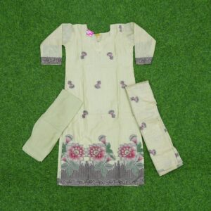 Pista Green Color Jamdani Cotton Designer Dress