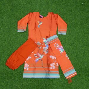 Orange Color Digital Printed Designer Dress