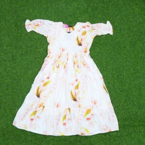 Cream Color Soft Floral Printed Summer Designer Frock