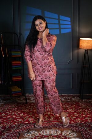 Onion Pink Color Floral Printed Co-ord Set