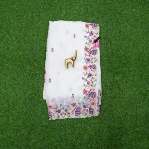 White Tussar Silk Floral Embroidery Designer Work Saree