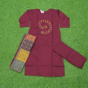 Maroon Color Pure Cotton Floral Embroidery Designer Dress