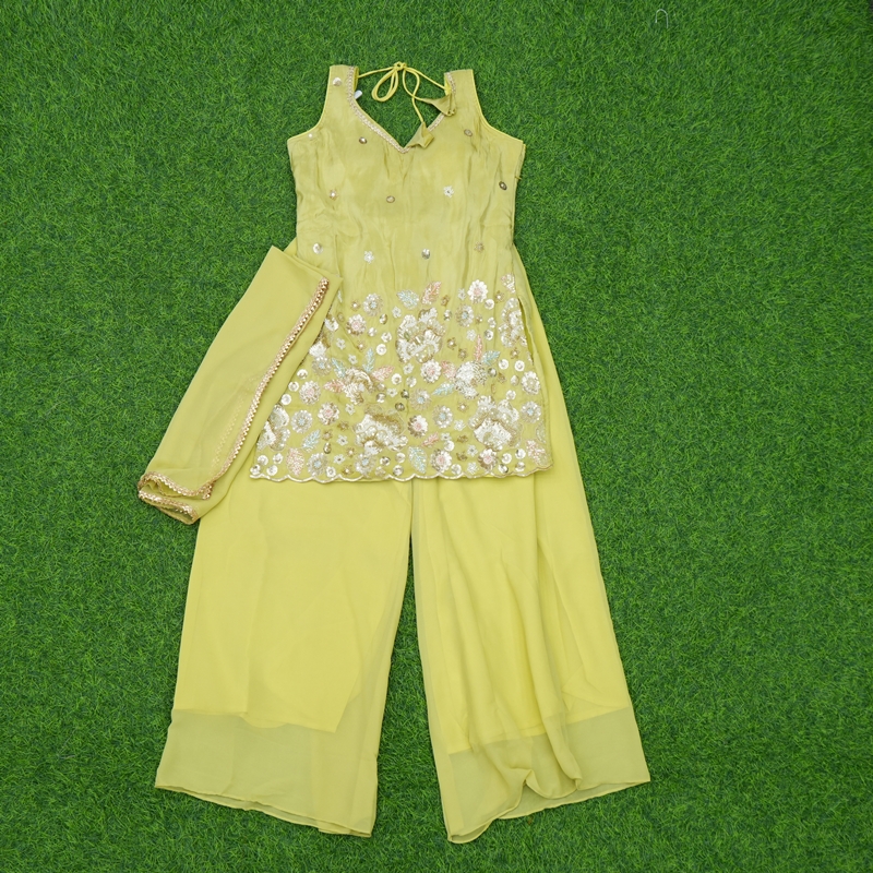 Parrot Green Embroidered Designer Sharara Suit