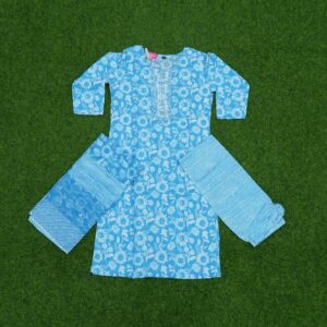 Sky Blue Color Floral Design Pure Cotton Dress