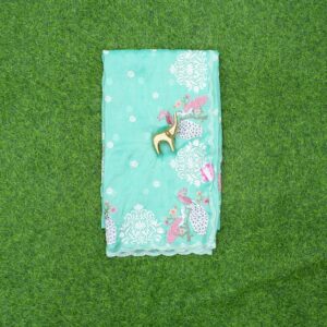 Sea Green Designer Hand Embroidered Organza Work Saree
