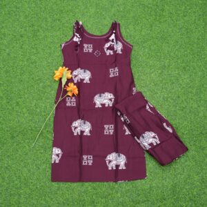 Wine Color Elephant Print Designer Dress