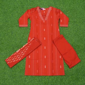 Elegant Orange Color Thread Work Cotton Designer Dress