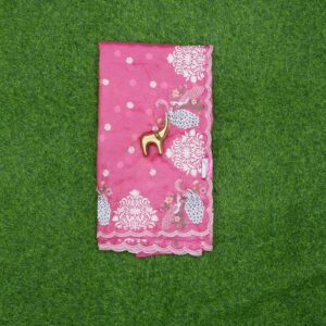 Pink Color Designer Hand Embroidered Organza Work Saree