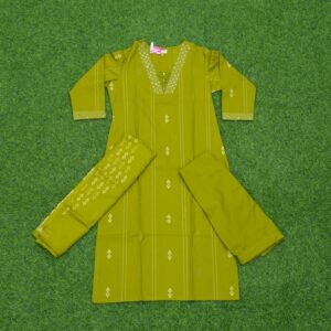 Elegant Green Color Thread Work Cotton Designer Dress